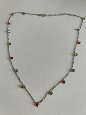 Sterling Silver Multicolor Gemstone Bead Station Necklace